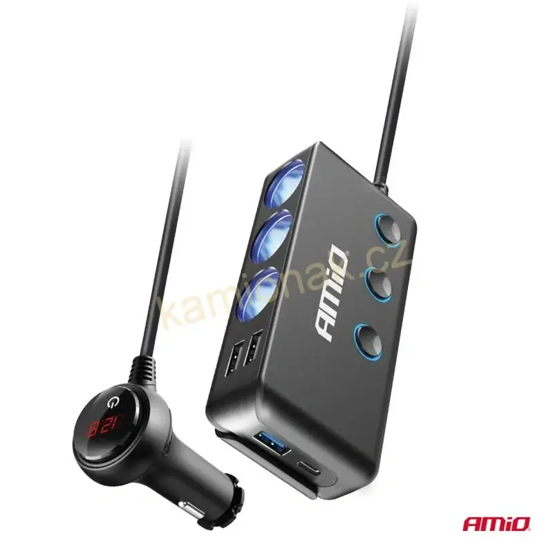 Roztrojka s vypínačem 3x USB + voltmetr - 12/24V
