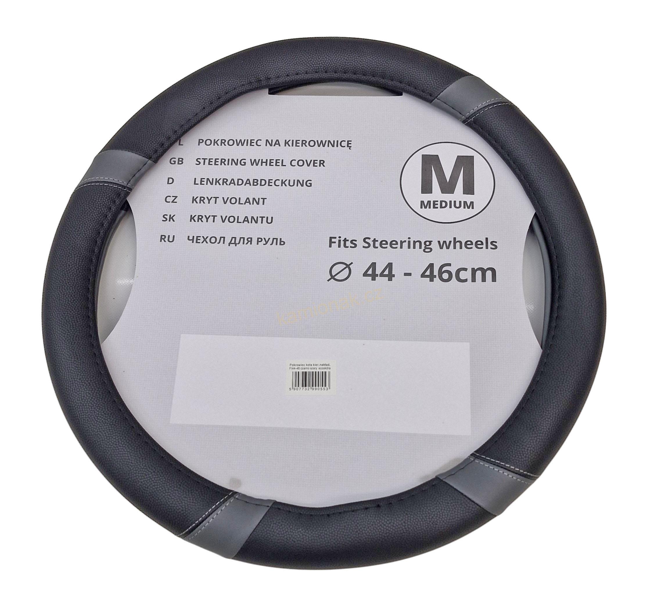 Potah volantu 44-46 cm - ŠEDO/ČERNÝ