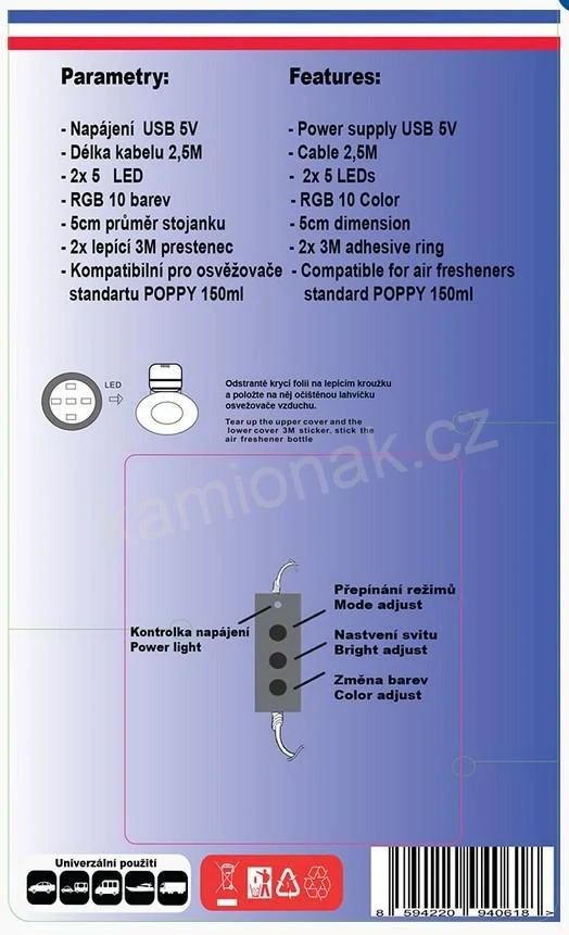 Osvětlení Poppy DVOJITÉ - 10 barev - USB