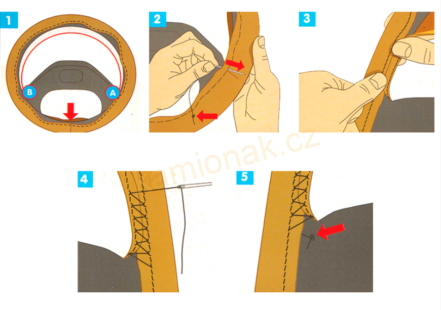 Kožený potah volantu omotávací 44-46 cm - černý,stříbrné šití 
