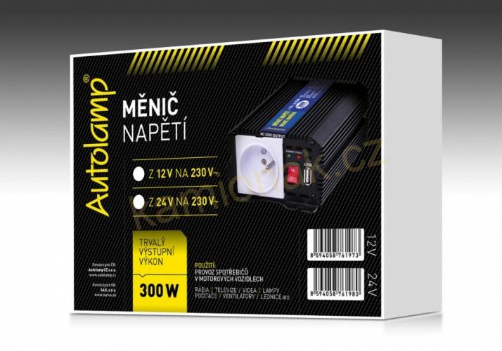 Měnič napětí 12V / 230V - 300W trvale + USB výstup