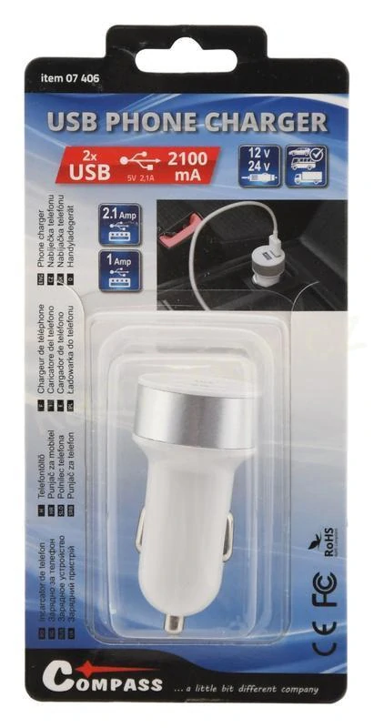 Zástrčka 2xUSB 5V/2100mA 12/24V