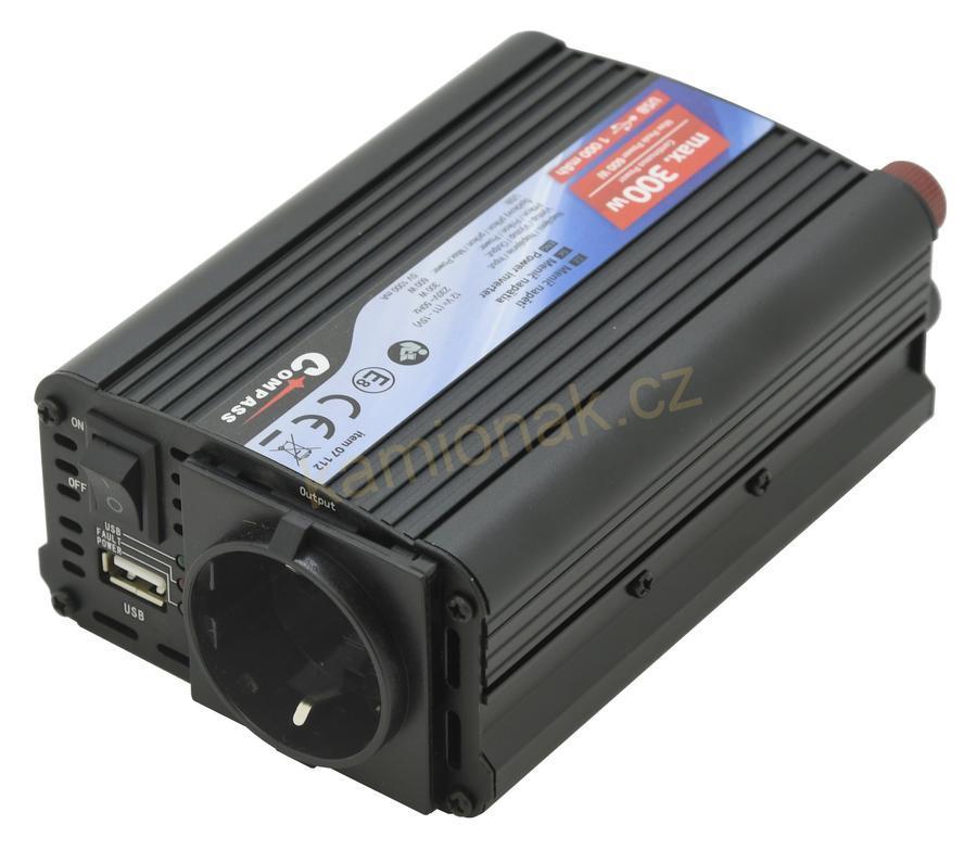 Měnič napětí 12/230V 300W + USB 