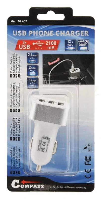 Zástrčka 3xUSB 5V/2100mA 12/24V 