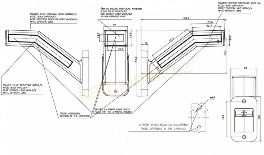 Světlo poziční tykadlo LED W168.6DD(1259P) pravé dynamický blinkr