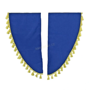 Záclonky boční - MODRÉ/SV. ŽLUTÉ třásně