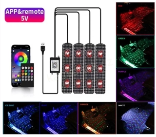 Ambientni osvětleni do auta USB 4x13cm RGB 